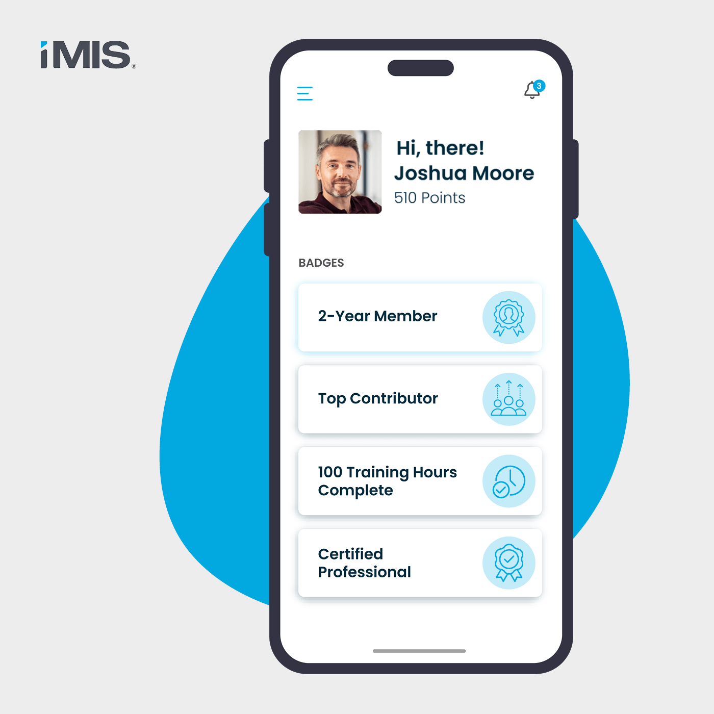 An example of a member profile with digital badges in an online community