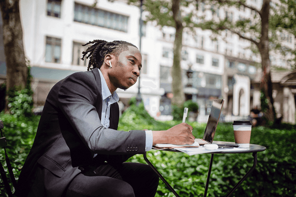 Pensive person on laptop