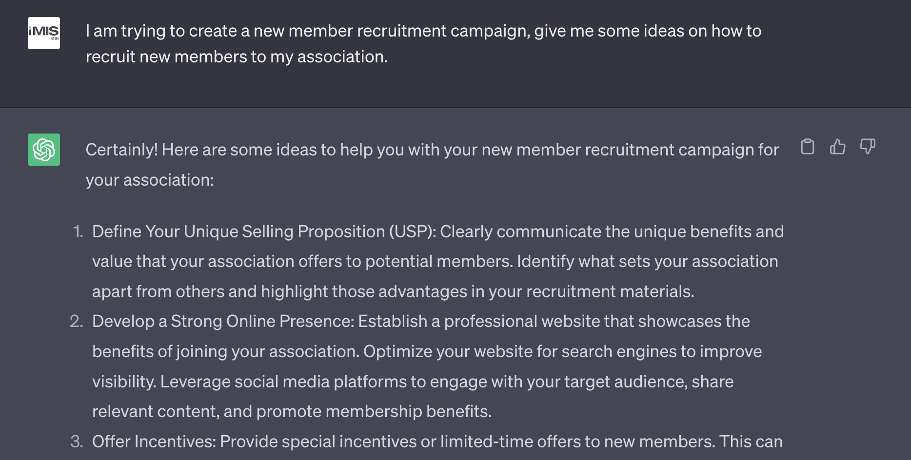 Prompt on ChatGPT: I am trying to create a new member recruitment campaign, give me some ideas on how to recruit new members to my association.