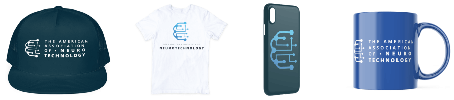 Mockups of merchandise for the fictional American Association of Neurotechnology