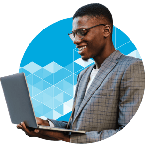 Happy professional on laptop