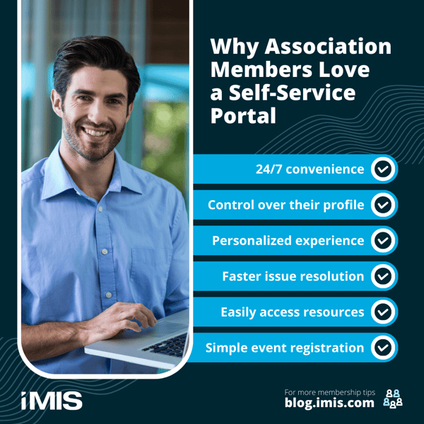 Why members love self-service portals. Convenience, control over profile, personalized experience, faster issue resolution, access resources, easy event registration.