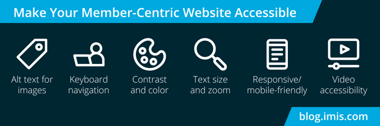 Website accessibility includes alt text for images, keyboard navigation, contrast & color, text size and zoom, responsive design, video accessibility.