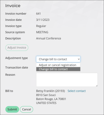 Adjusting the Bill to contact on unpaid event invoices in iMIS