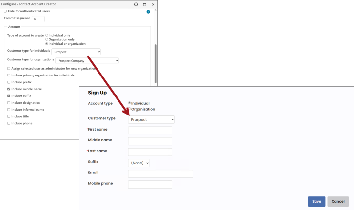 Assigning a customer type when creating a new account