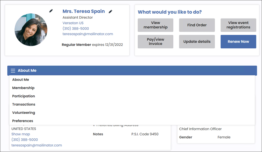 member-facing account page