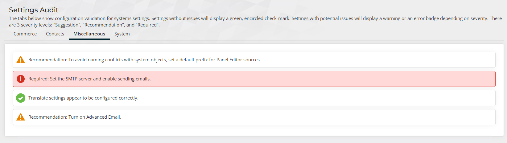 Checking the settings for warnings and errors in iMIS