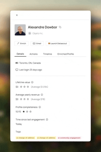 Datascout enriches a member profile