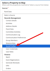 Social media profile fields can now be updated via iDMS, supporting organizations that collect and maintain this type of data on their user’s profiles. When selecting a property to map, go to Social Profiles under Records Management.