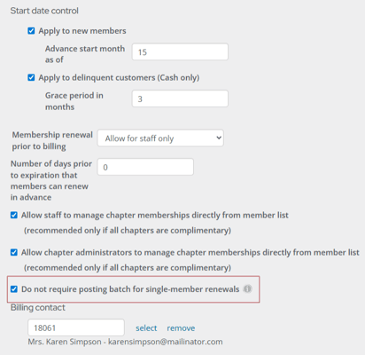 Automatically posting membership fee batches for single-membership renewals