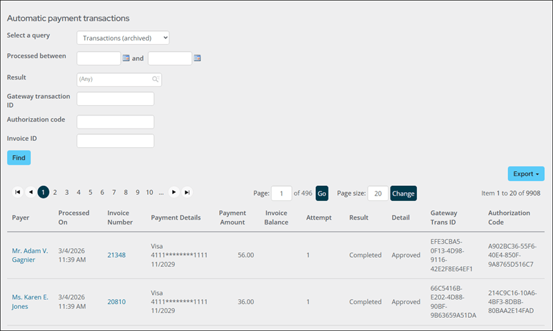 Improved AutoPay performance using the Archived Payment Search query