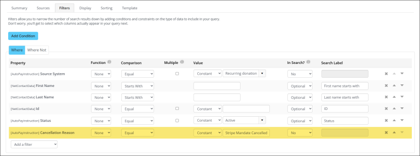 To mitigate missed recurring payments, it is recommended to create or modify an existing IQA query to identify cancelled Stripe direct debit mandates so that staff users may reach out to customers before the next payment is due.