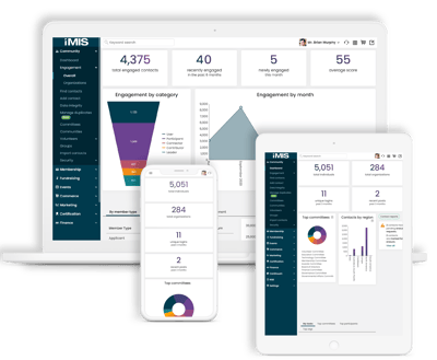 iMIS Engagement Management System on different devices - laptop, phone, tablet