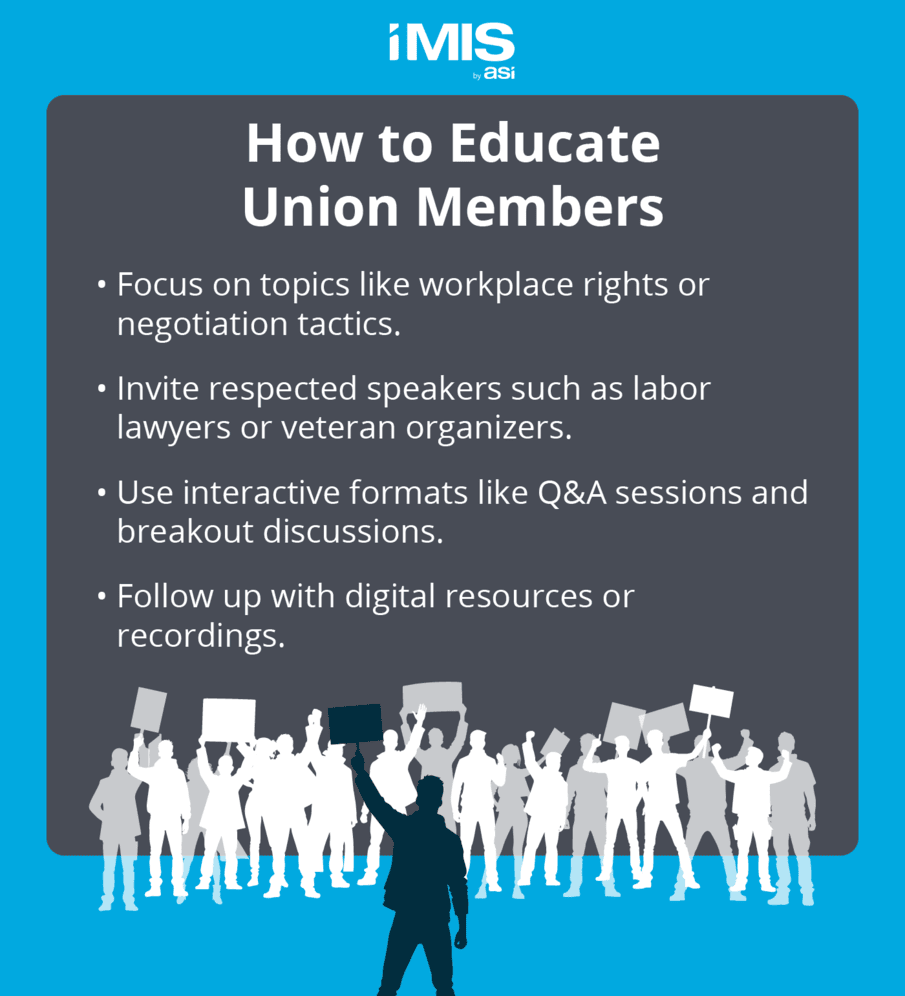 To increase union membership, try these educational strategies, which are also listed below.