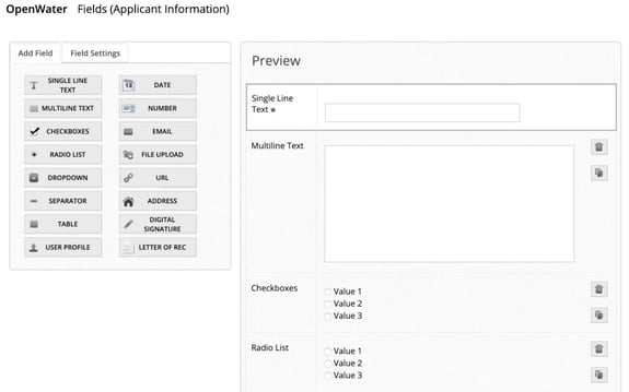 form building software - customizable field types