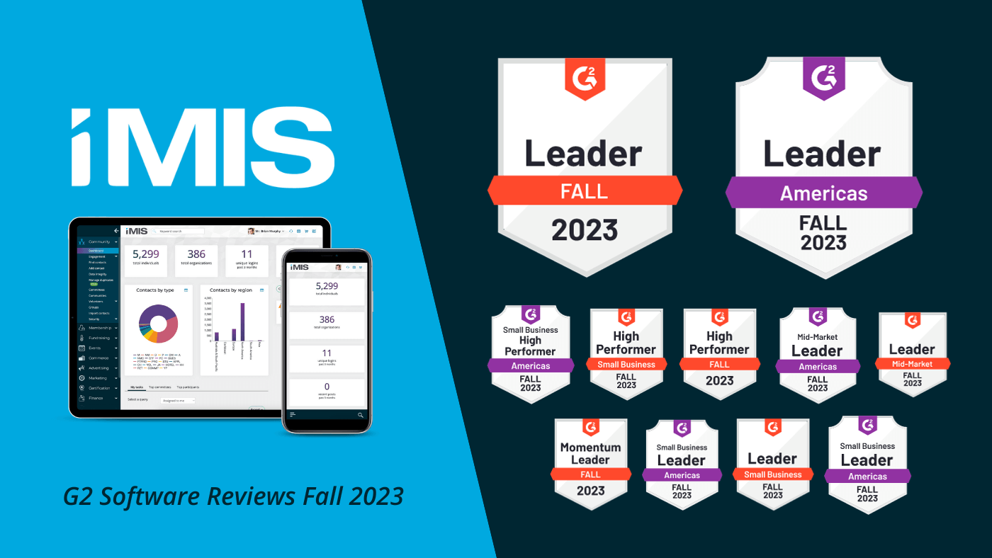 iMIS takes home multiple leader badges from the G2 software review Fall 2023 report