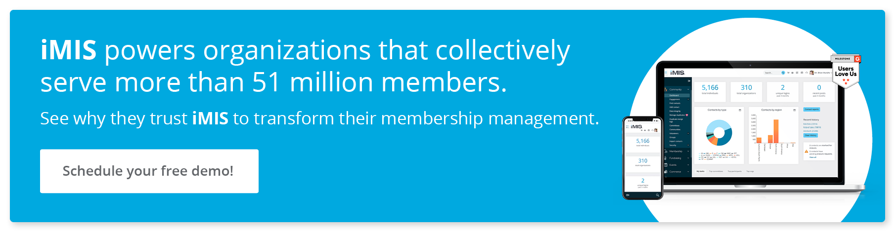 iMIS powers organizations that collectively serve more than 51 million members. See why they trust iMIS to transform their membership management. Schedule your free demo!
