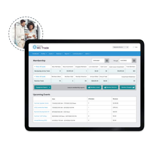 A mockup of MemberClick’s Trade solution.