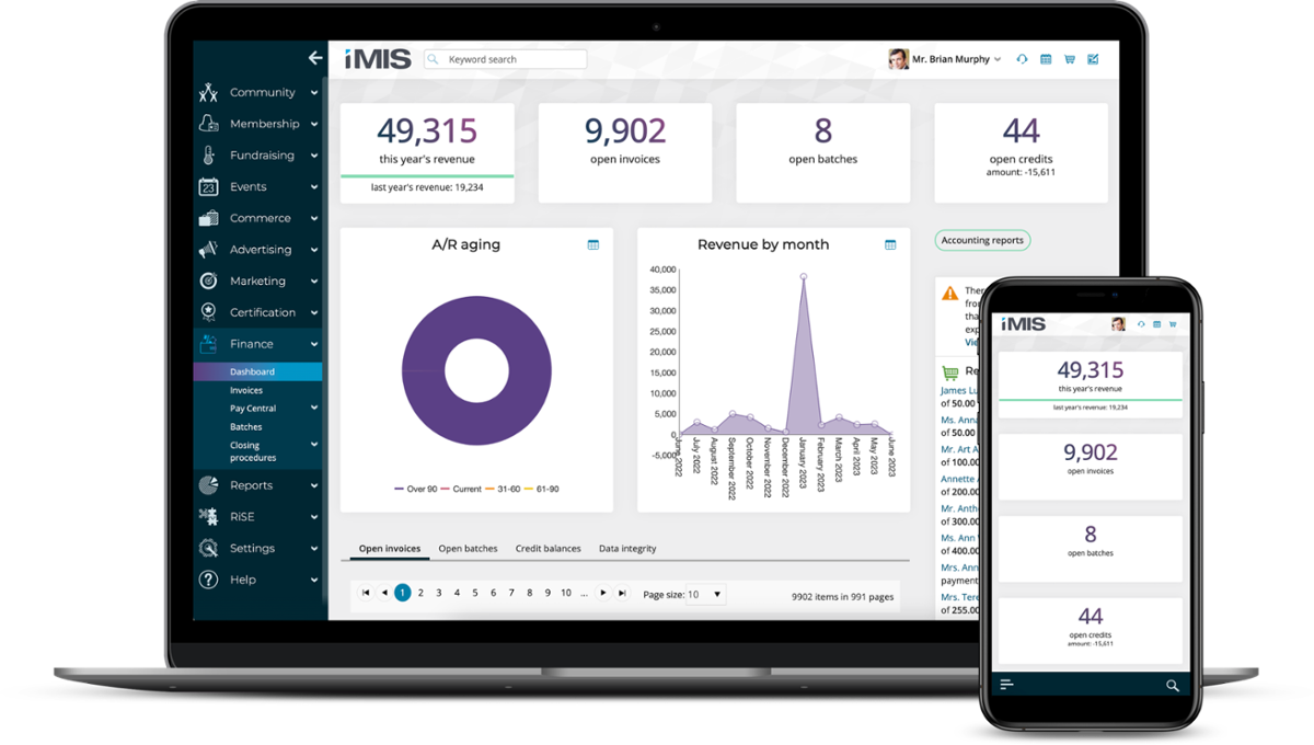 iMIS financial dashboard