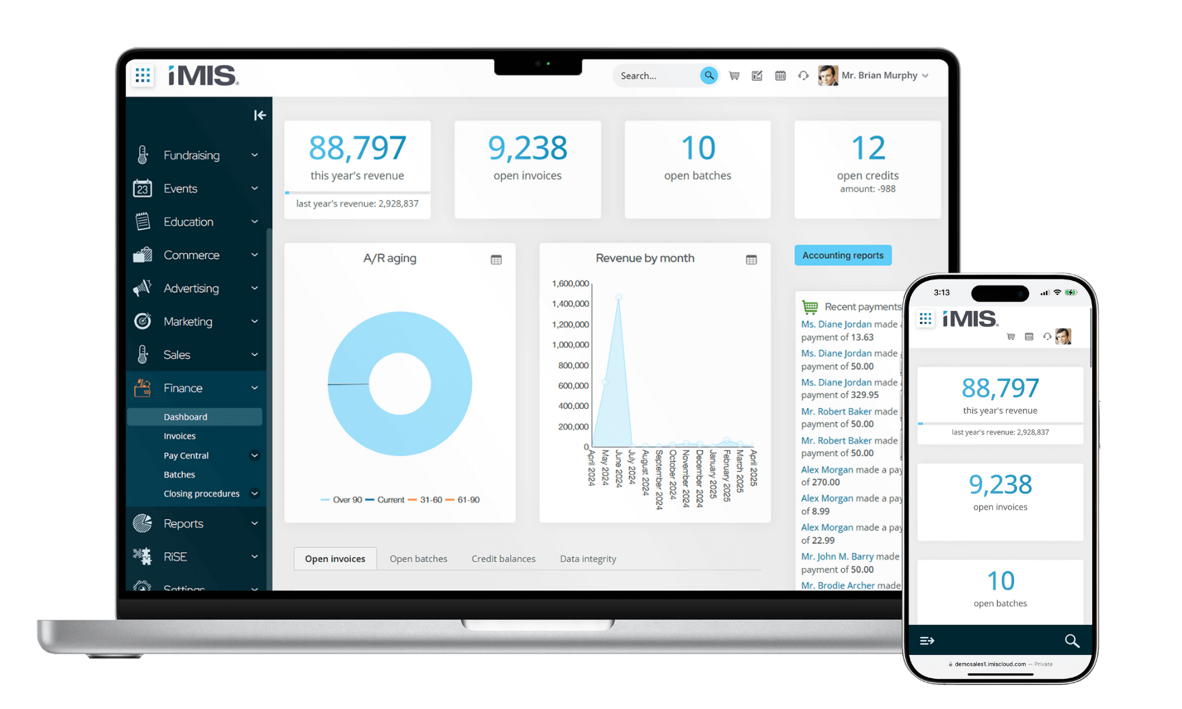 iMIS finance dashboard